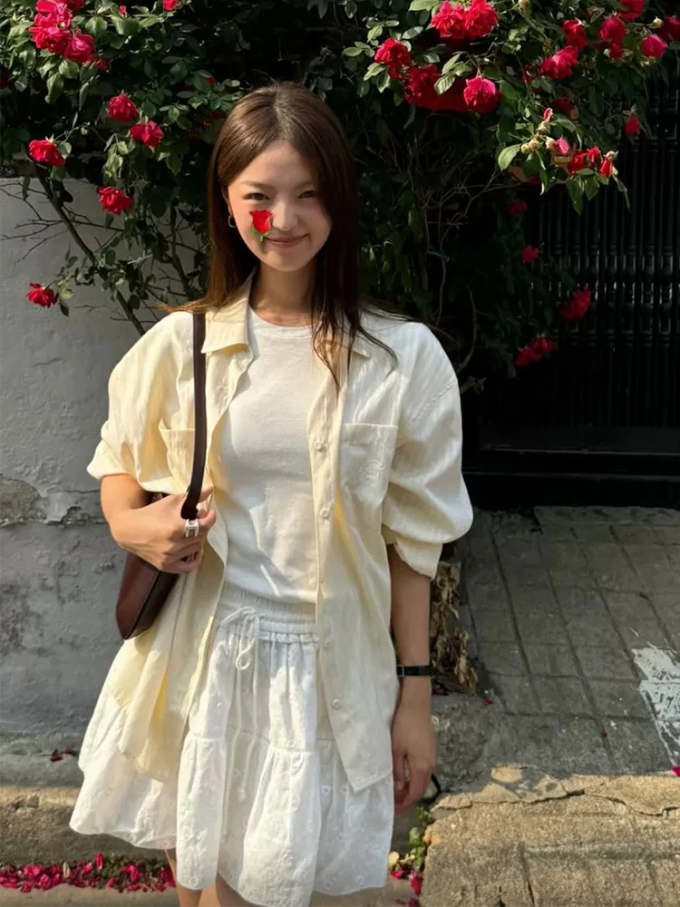 

Yellow Striped ket irt Jaet Women's Loose Casual Top Layering Cotton Long Sve Collar Comfortable Breathable