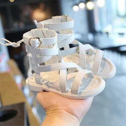 Girls Sandals 2022 Summer Kids Gladiator Sandals Boots Back Bow Roma Shoes Narrow Band Princess Shoes For Child Baby Black white