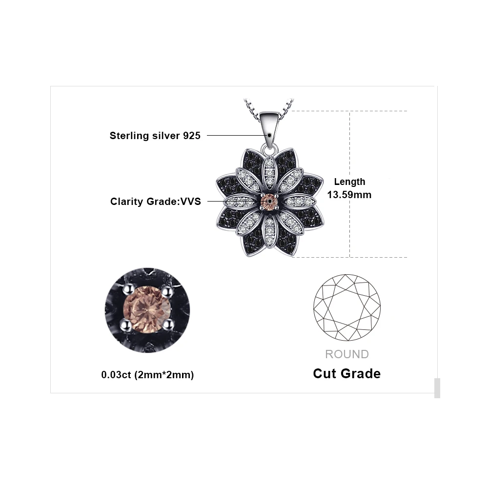 JewelryPalace Flower Natural Smoky Quartz Black Spinel 925 Sterling Silver Necklace Pendant for Women Fine Jewelry Without Chain