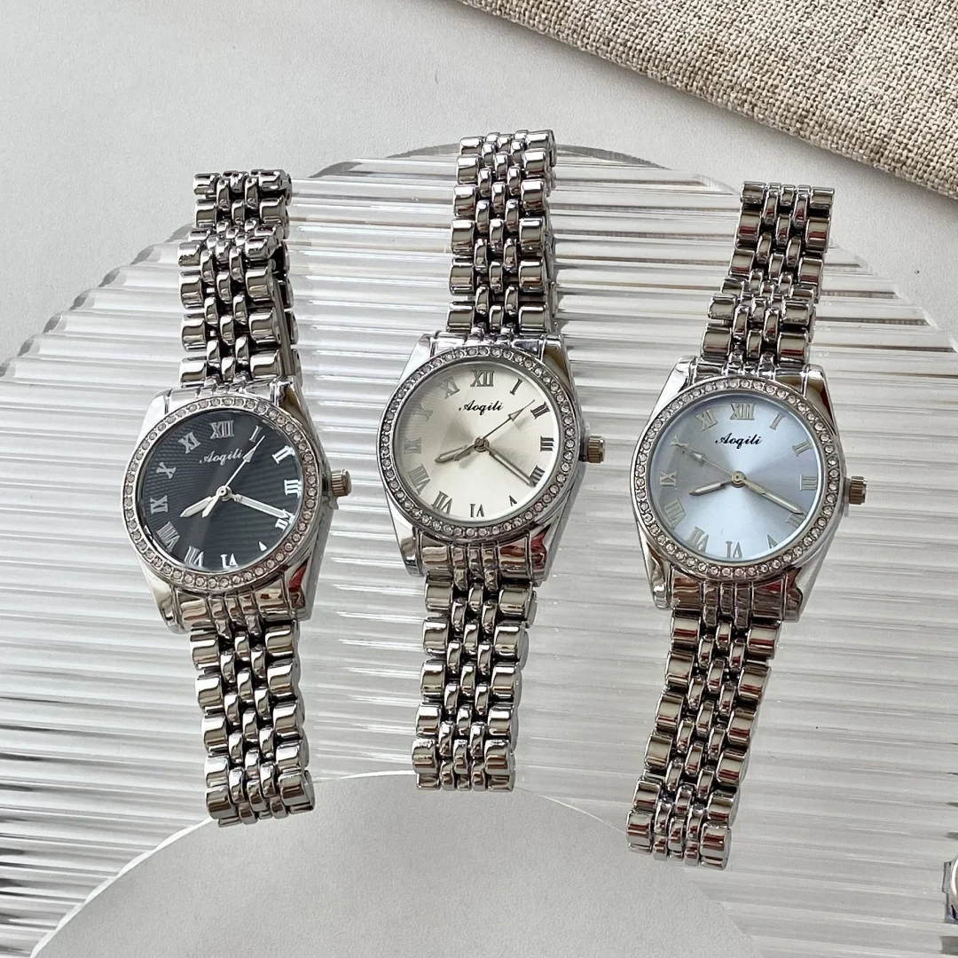 

Женские модные часы, классические кварцевые наручные часы со стразами, серебряным стальным ремешком для женщин, женские подарочные часы Relogio Feminino