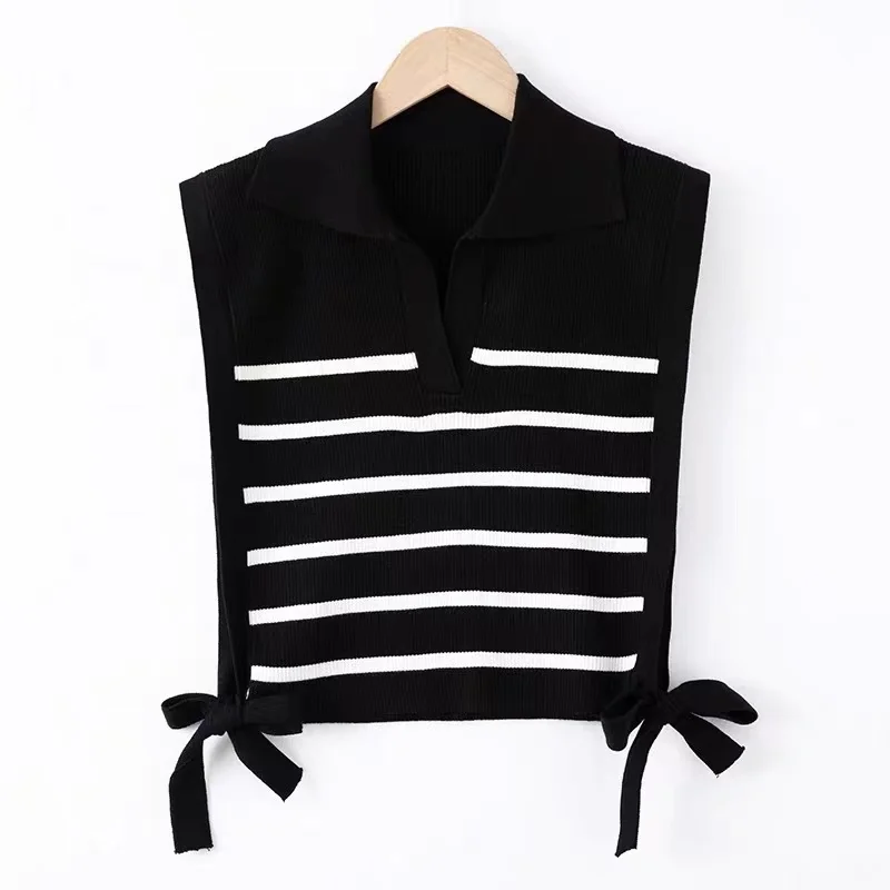 Women Striped Sweater Vest Spring 2024 Autumn New Loose Polo-Neck Knitted Sweater Sleeveless Warm Vest Pullover Tops Outerwear