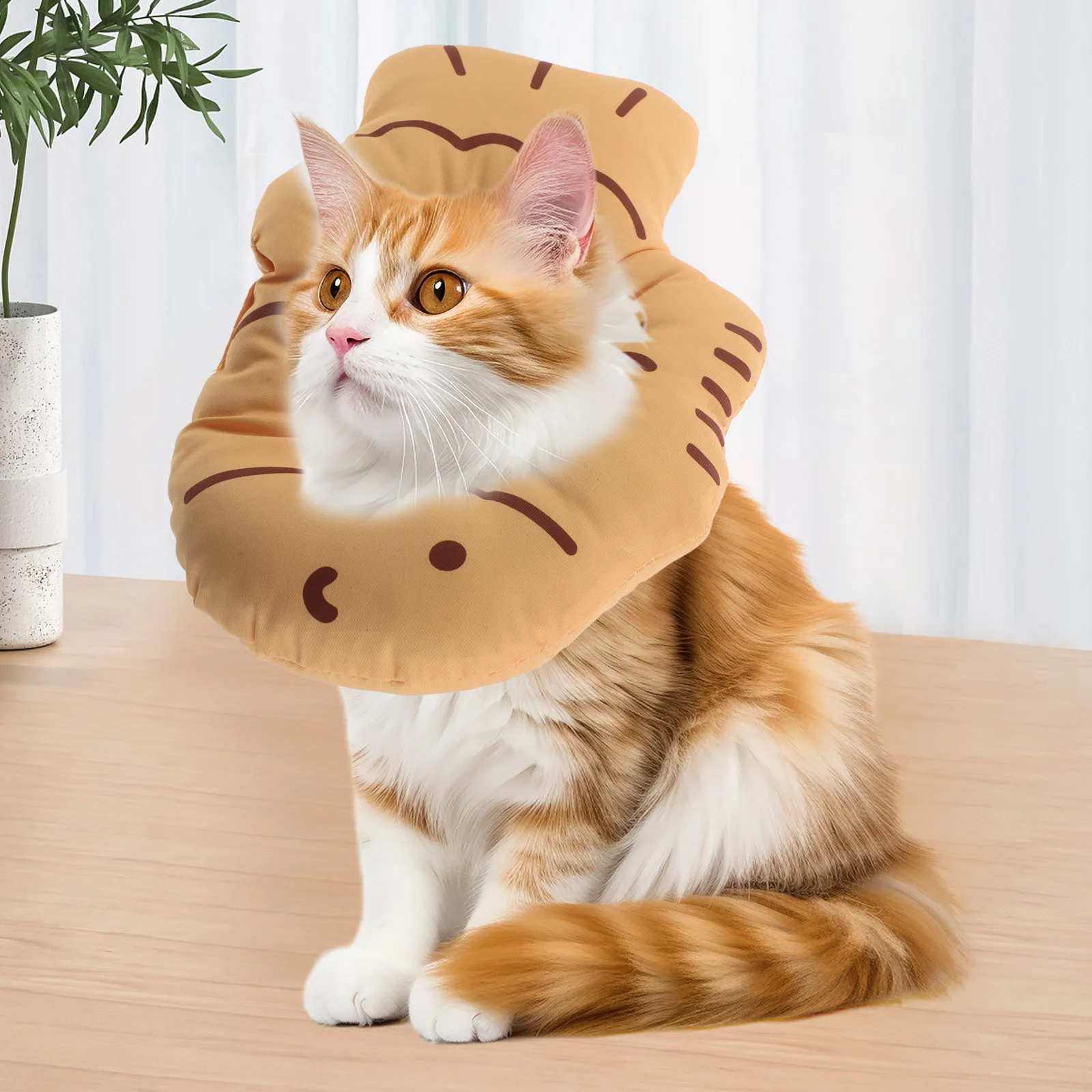 

Pet Neck Protective Collar Adjustable Soft Fabric Cat Recovery Cone For Kitten Post-Surgery Anti-Lick Elizabethan Style