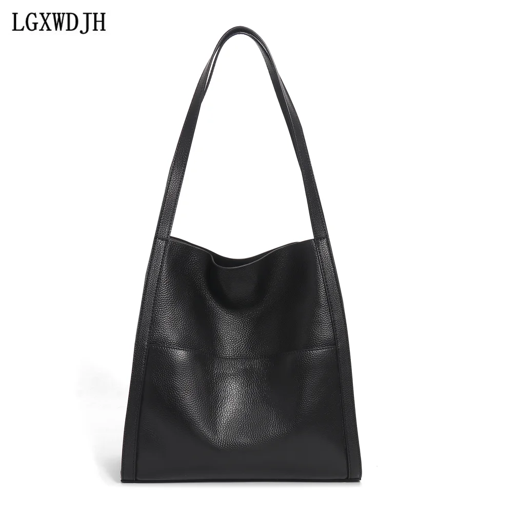 

Niche Top-Layer Cowhide Superior Shoulder Bag Retro Commuter Large Capacity Bucket Bag New multi-function sewing bucket bag