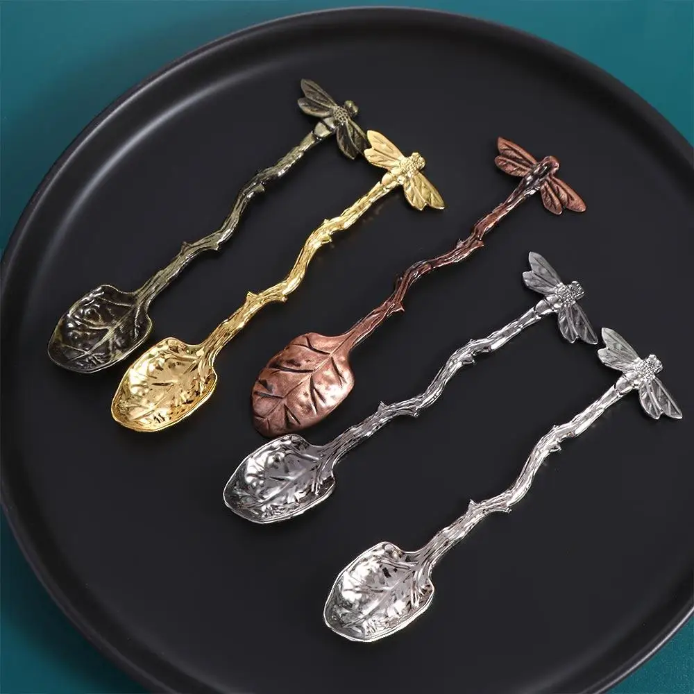 Cutlery Twig Design Dragonfly Coffee Spoon Vintage Smooth Edges Dessert Spoon Zinc Alloy Teaspoon Pudding