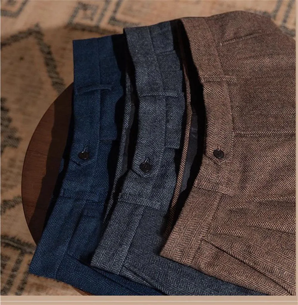 Осень-зима, итальянские шерстяные мужские брюки в стиле ретро с узором «елочка», деловые повседневные прямые брюки, костюм на заказ, узкие брюки