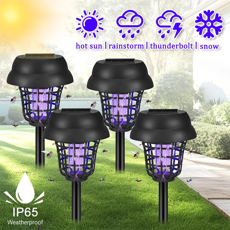 1/2/4/8PCS Solar Bug Zapper Waterproof Outdoor Mosquito Zapper 2 in 1 Mosquito Repellent Lamp with Lighting for Garden Patio