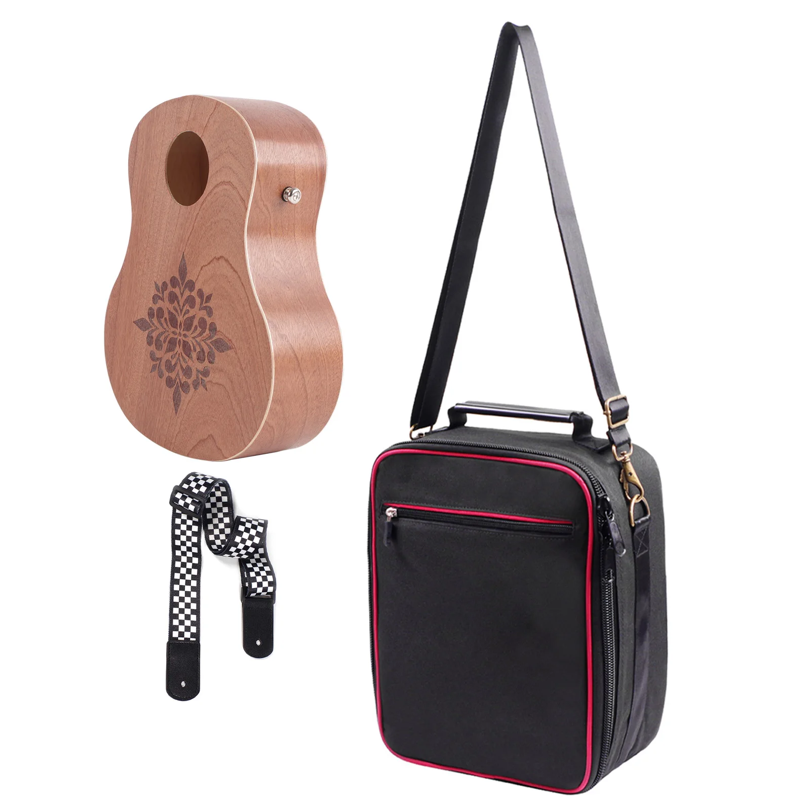 

Rockhouse Cajon Wooden Drum Guitar Shape Flat Hand Drum Percussion Instrument with Strap Storage Bag Party Performance