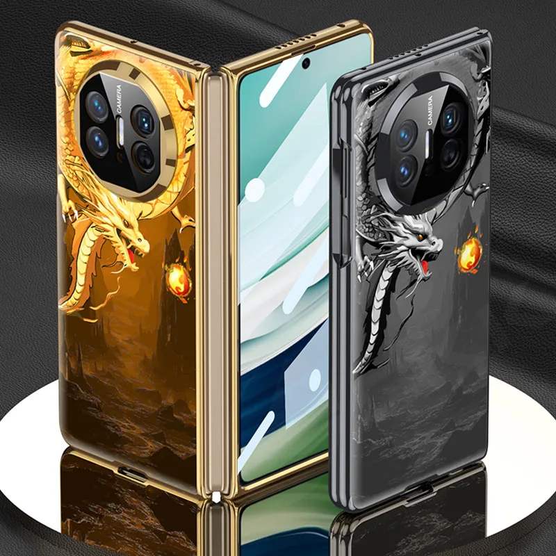 Luxury Painted Pattern Matte Case For Huawei Mate X3 X5 With Outer Screen Protector Plating Frame Shockproof Phone Cover Cases