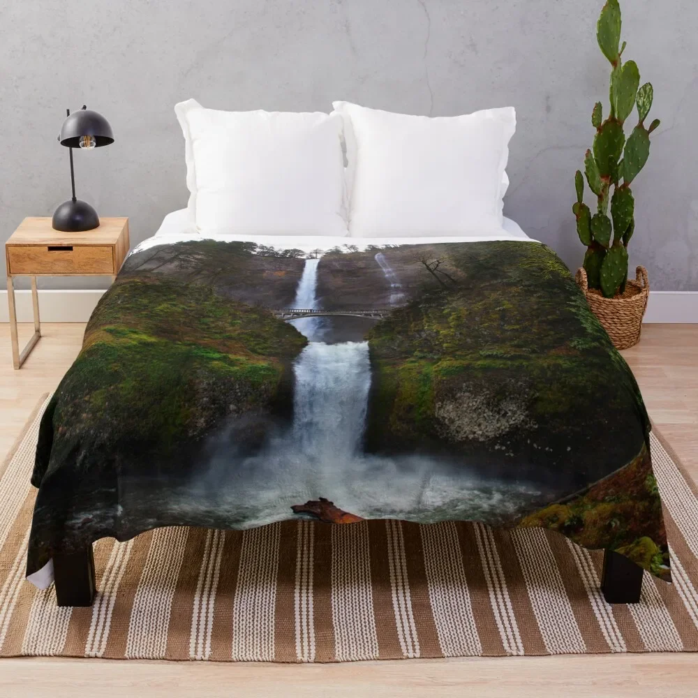 Multnomah Falls Oregon - Woodland Waterfall Throw Blanket