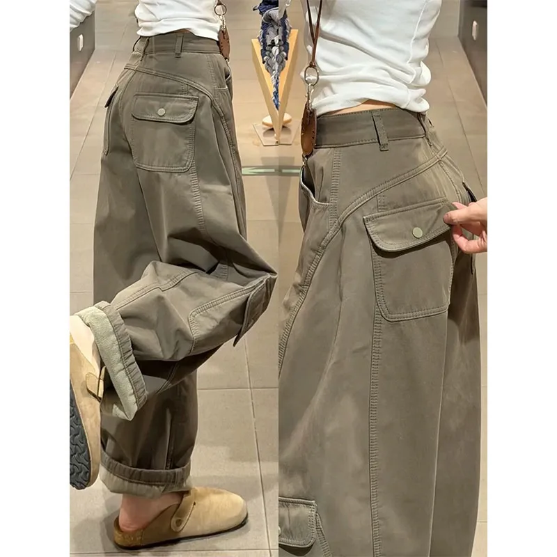 Women S Wide Leg Cargo Jeans American Style Straight Leg Vintage Loose Fit Casual Pants for Daily Wear and Outdoor Activities