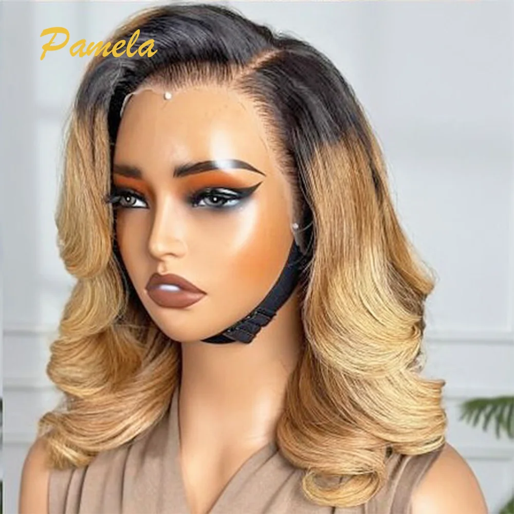 Ombre Blonde 1b/27 Colored Loose Deep Wave Wig 13x4 HD Transparent Lace Frontal Glueless Wigs Human Hair Ready To Wear For Women
