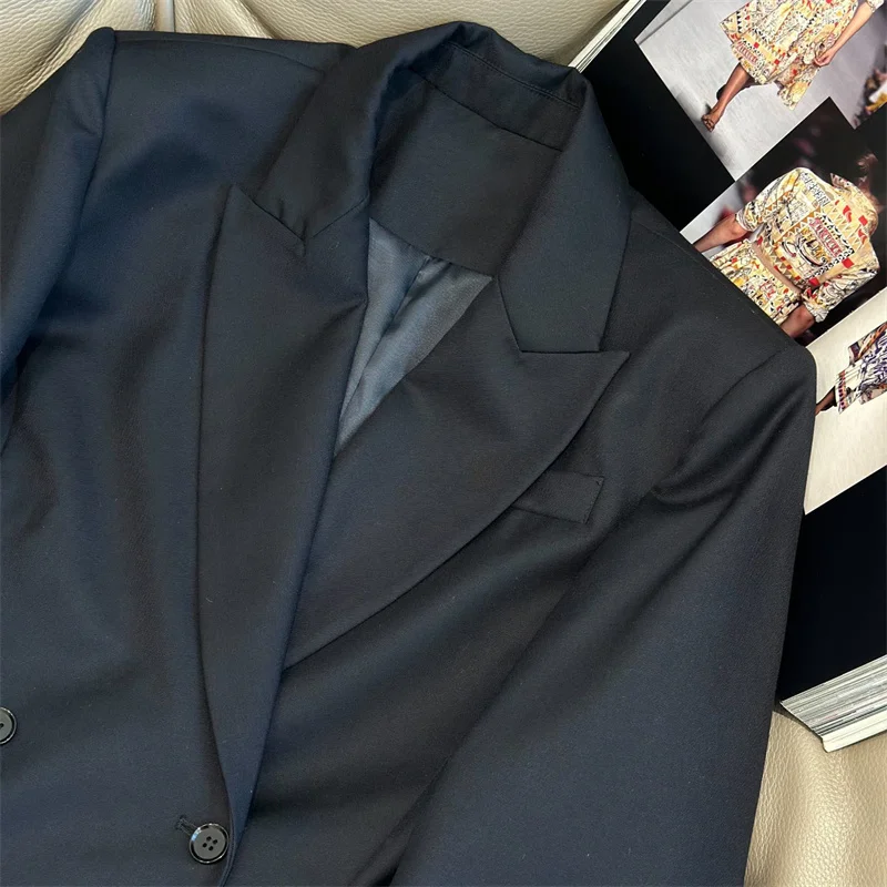 سترة نسائية جديدة لخريف 2025 مزدوجة الصدر بقصة ضيقة وطية صدر وأكمام طويلة من مزيج الصوف سترة نسائية طويلة معطف نسائي #5