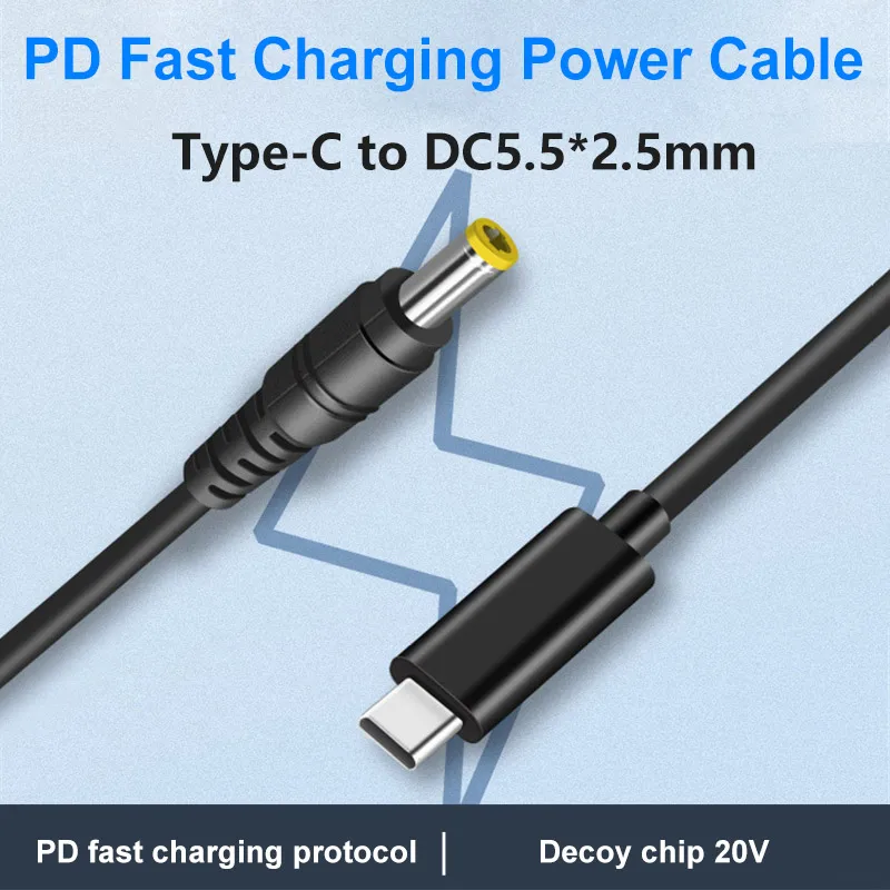 PD65W 20V 3A USB typu C do DC5525 DC5521Przewód zasilający Kabel do ładowania Przewód konwertujący 1,5m do lutownicy TS100 PINE64 SH72 T12