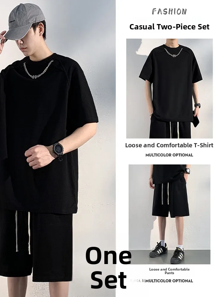 

Модный летний новый комплект: топ с круглым вырезом и коротким рукавом, шорты. Повседневный простой комплект из двух предметов из полиэфирного волокна.