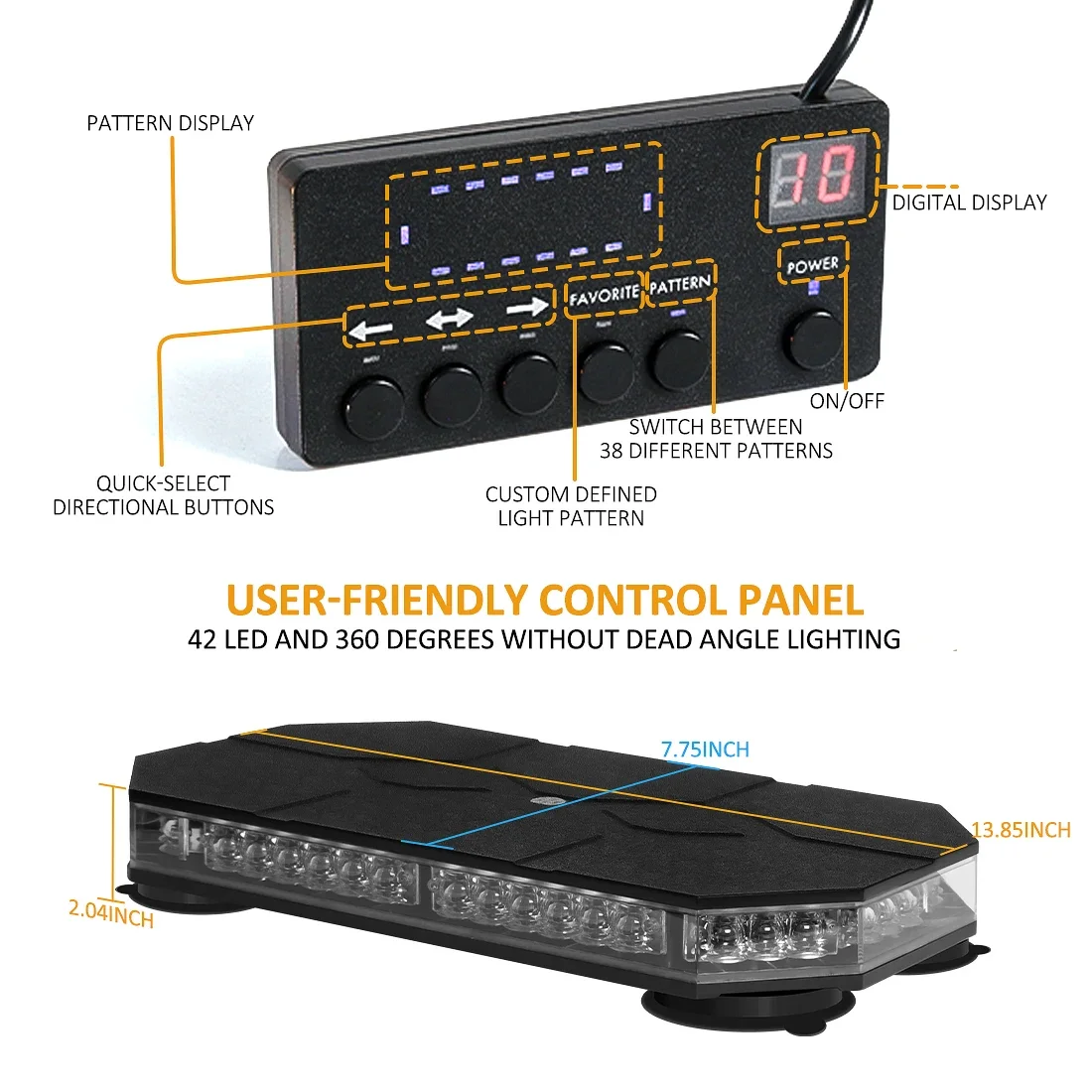 Car Warning Lamp 42 LED Roof Top Strobe With Controller For Truck Ambulance Snow Plow Magnetic Mount Emergency Safety Lights