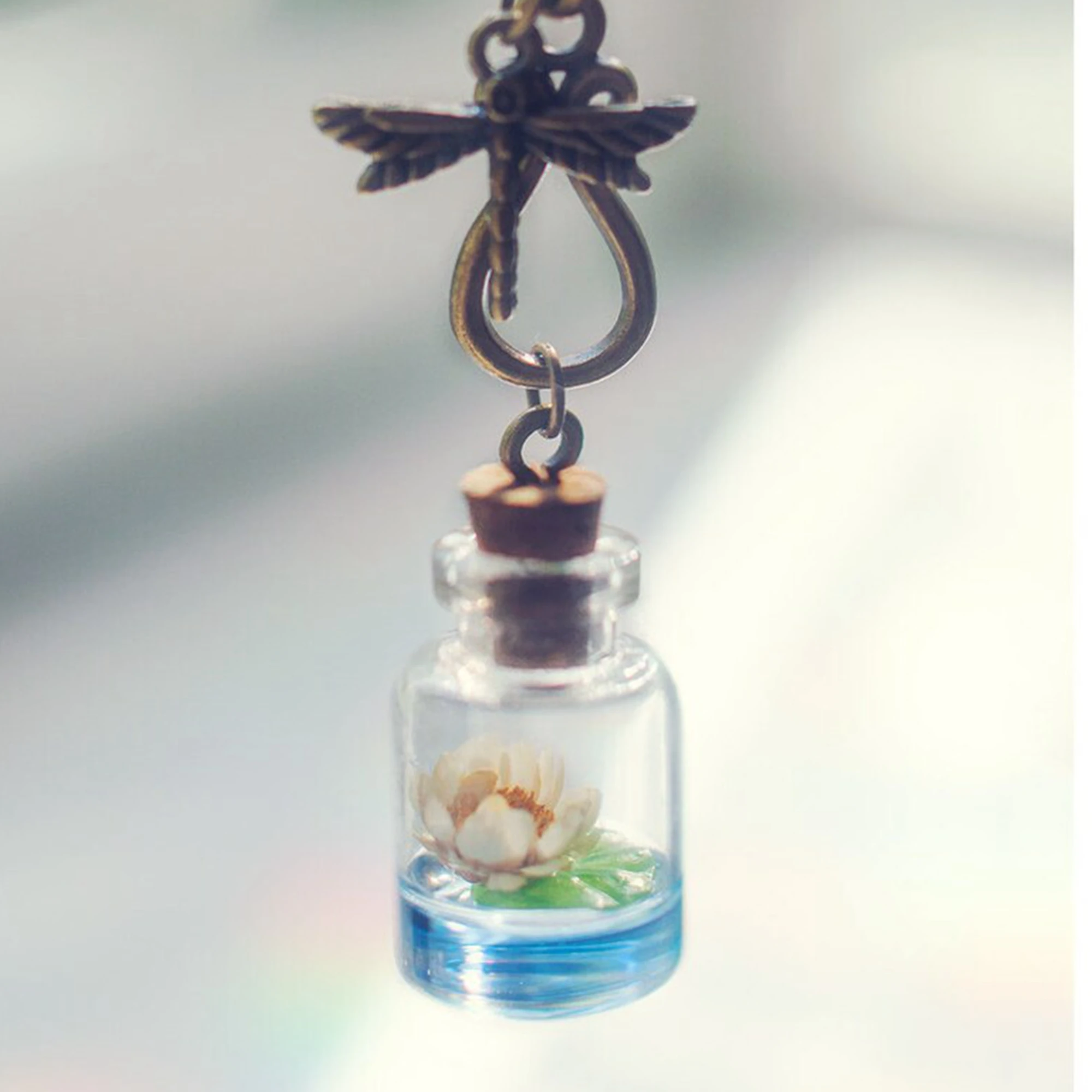 Lotus bottle necklace Real flower jewelry gift for her dried flower pendant Water lily necklace pendant Miniature terrarium