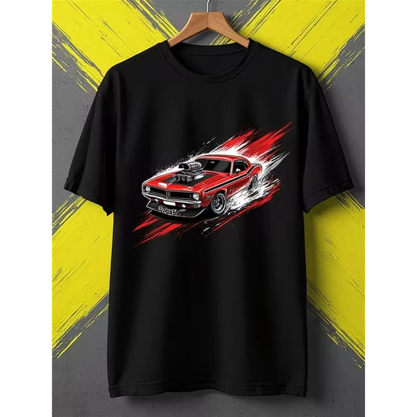 1Pc Mens Heavyweight T Shirt Vintage 1950S Modified Car Print And Nostalgic Soft Crew Neck Short Sleeve Suitable For Car Enthusiasts And Everyday Casual Wear Classic Modified For Daily Outfits