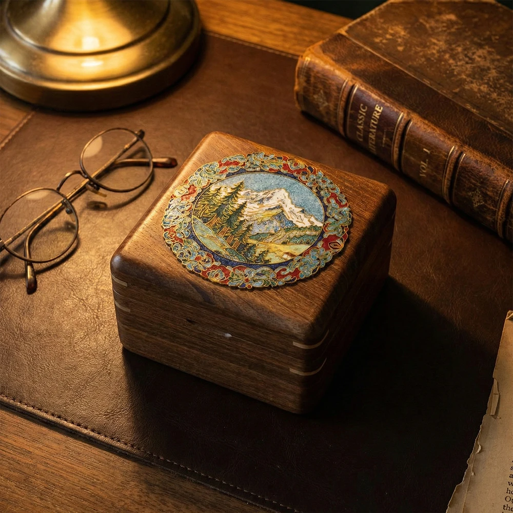 Luxury Handmade Cloisonne Enamel  Wood Watch Box with Customized Shape-Tabletop Single Watch Display & Storage Case