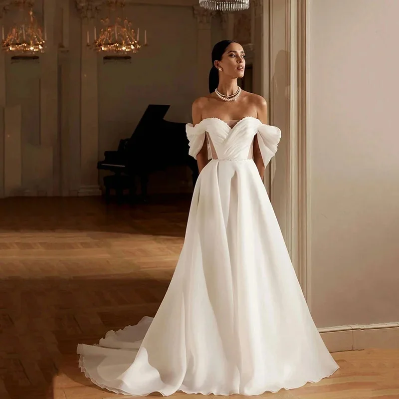 

Customize To Measures Off The Shoulder A-Line A-line Off The Shoulder Wedding Dresses Backless Princess Bridal Gown Sweetheart