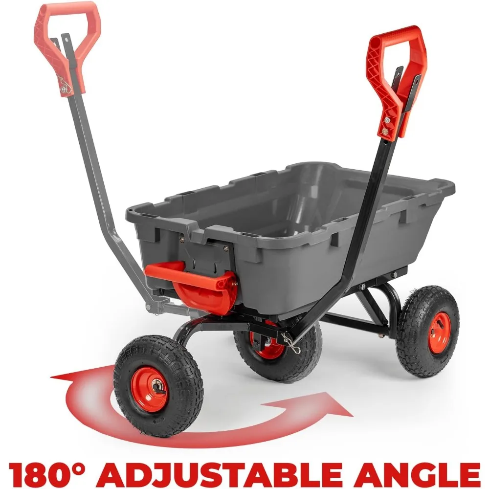 야드, 농장 및 야외 사용을 위한 덤프 웨건 및 다용도 기능을 갖춘 헤비 듀티 2-in-1 컨버터블 가든 카트 - 800파운드 용량
