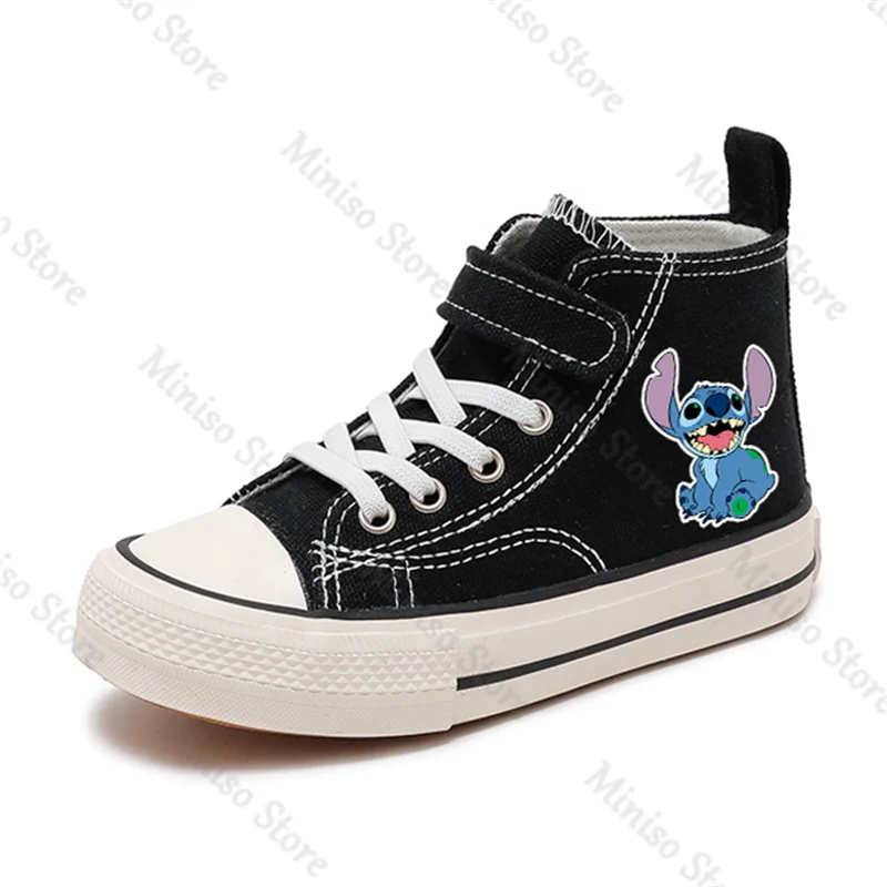 Zapatillas deportivas de lona con fondo plano para niño y niña, zapatos cómodos con estampado de dibujos animados, Lilo Stitch, Disney