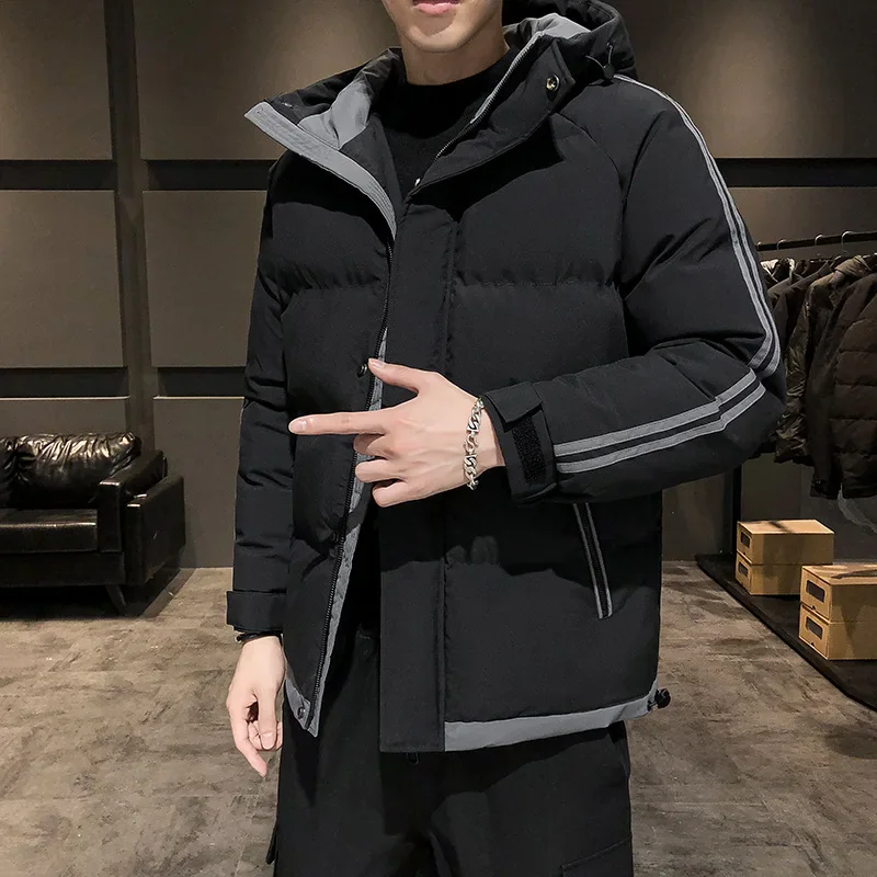 

Новая зимняя мужская хлопковая куртка свободного покроя, короткое утолщенное повседневное пальто с капюшоном, большой размер, удобное теплое модное пальто