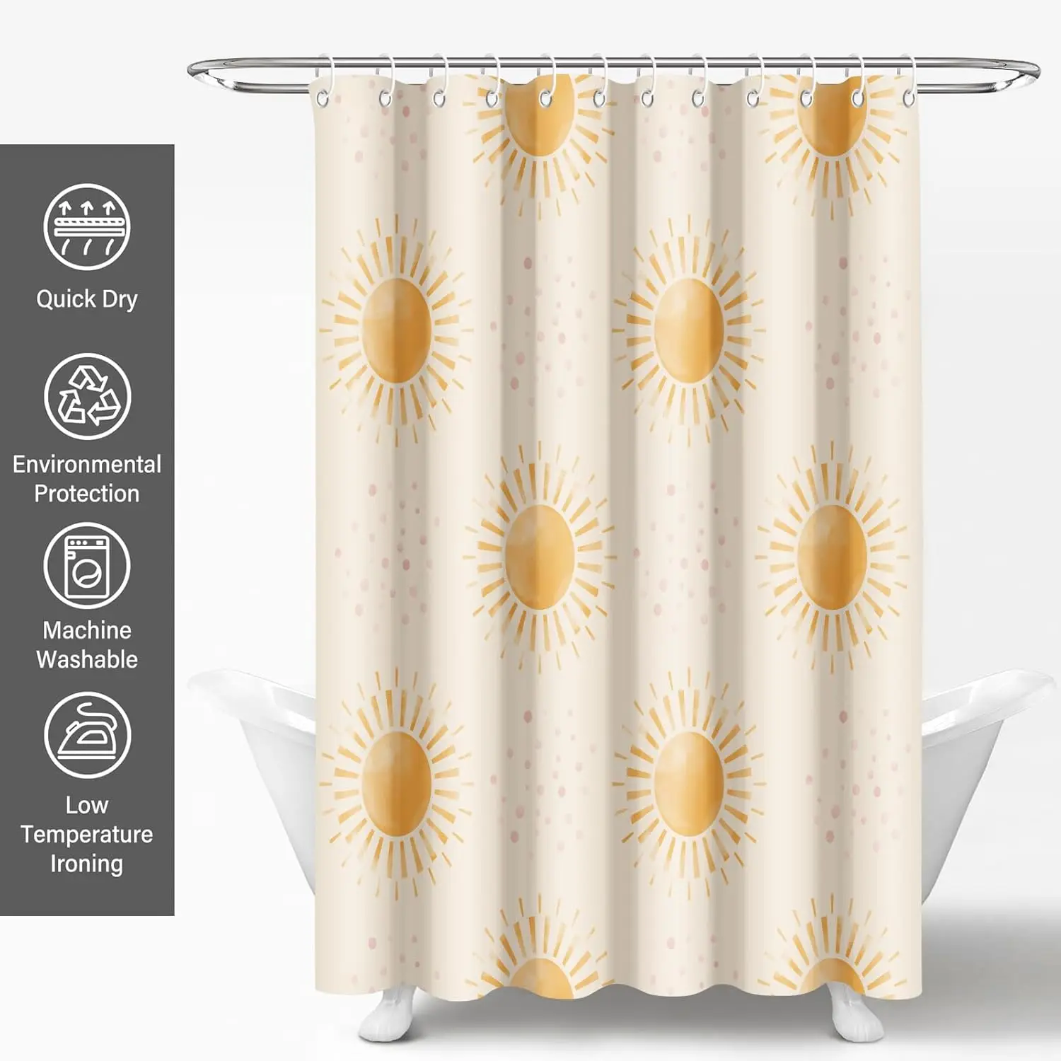 Sun Shower Curtain, Warm Yellow Sunshine Rays Will Instill a Feel of Warmth in Your Bathroom,Cozy Classic Bathroom Decor, Easy