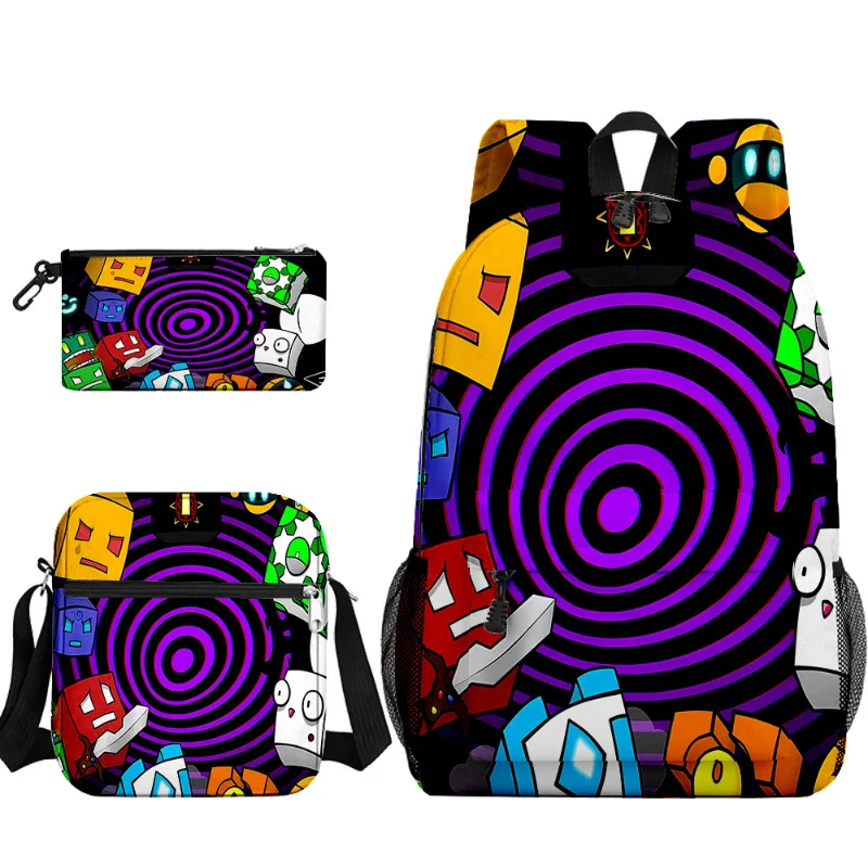

3pcs Geometry Dash Anime School Backpack with Shoulder Bag Pencil Case Cartoon Large Capacity Storage Bag Cosplay LaptopBag Gift