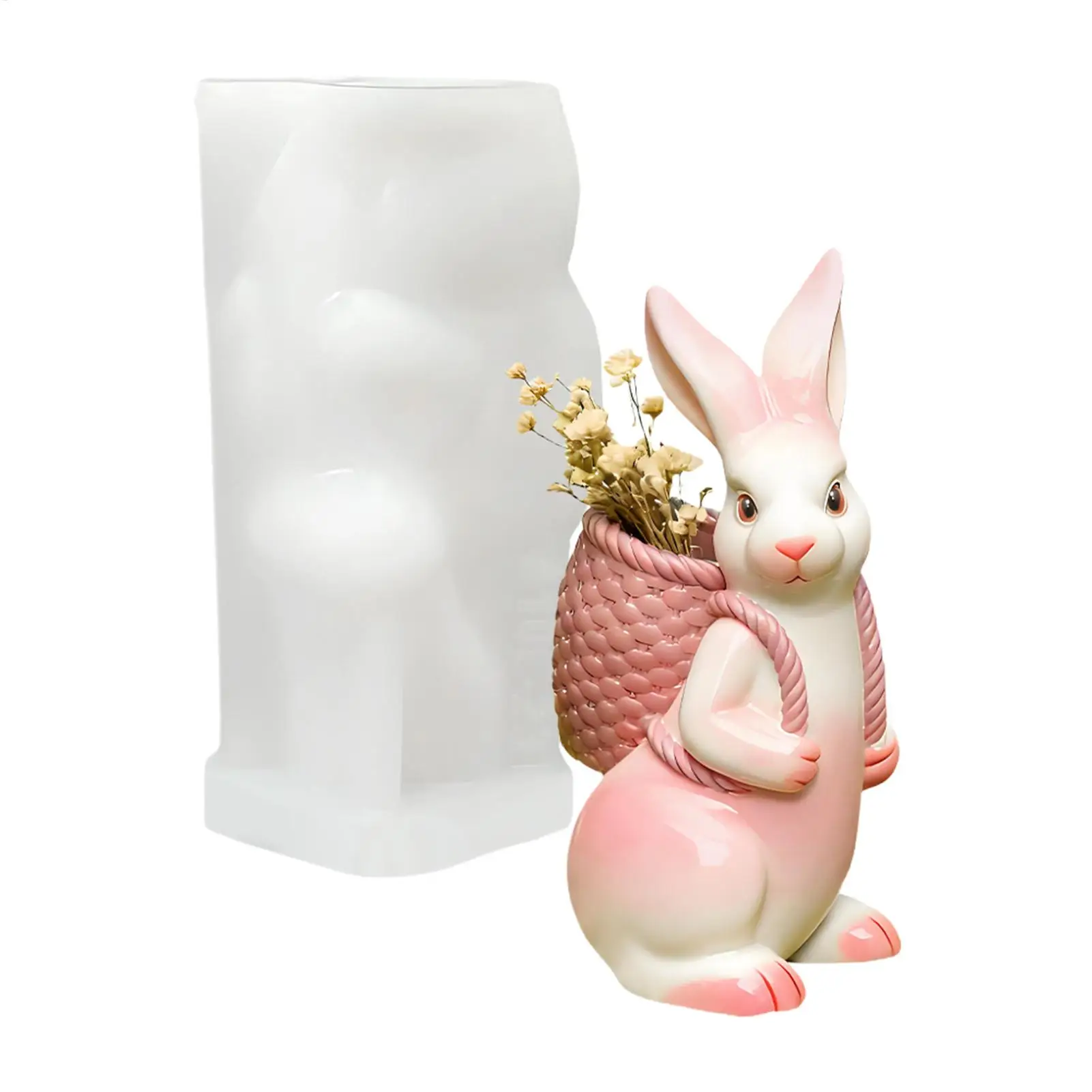 DIY 3D Osterhase Silikonform Niedliche Tier-Korb-Hasen-Vasen-Ornamente Gießformen für Zuhause Gips Beton Handwerk Geschenk Deko