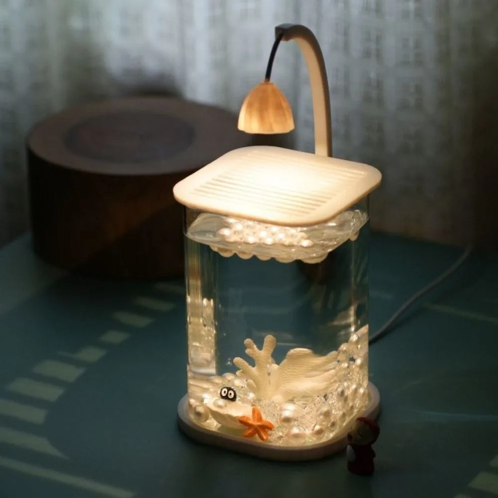 

High Transparency Acrylic Landscape Fish Tank Shatterproof LED Light Mini Desktop Fish Tank with Lid Goldfish Tank for Kids