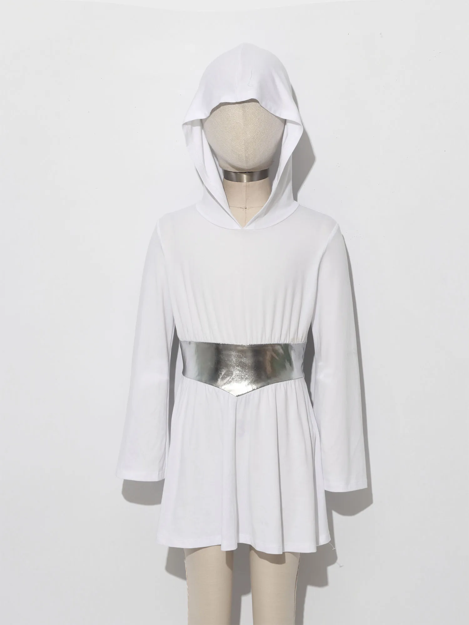 Kids Girls Long Sleeve Side Zipper Metallic Waist Hooded Dress Modern Performance Wear Carnival Space-themed Theme Party Costume