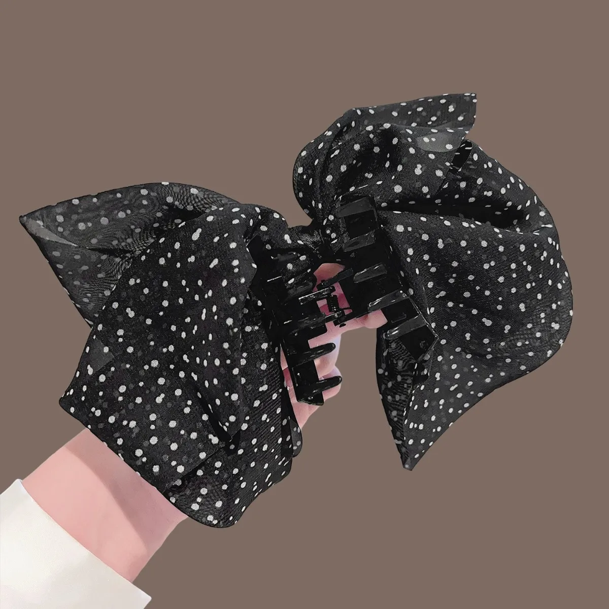 Black Polka Dot Bowknot Ponytail Clip Hair Accessories For Women Girls