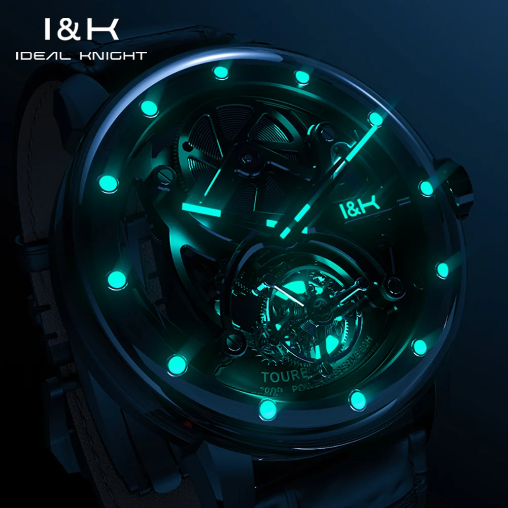 Ideal Knight 6809 Mens Watch Tourbillon Automatic Mechanical Watch Top Skeleton Wristwatch Stainless Steel Men's Watch