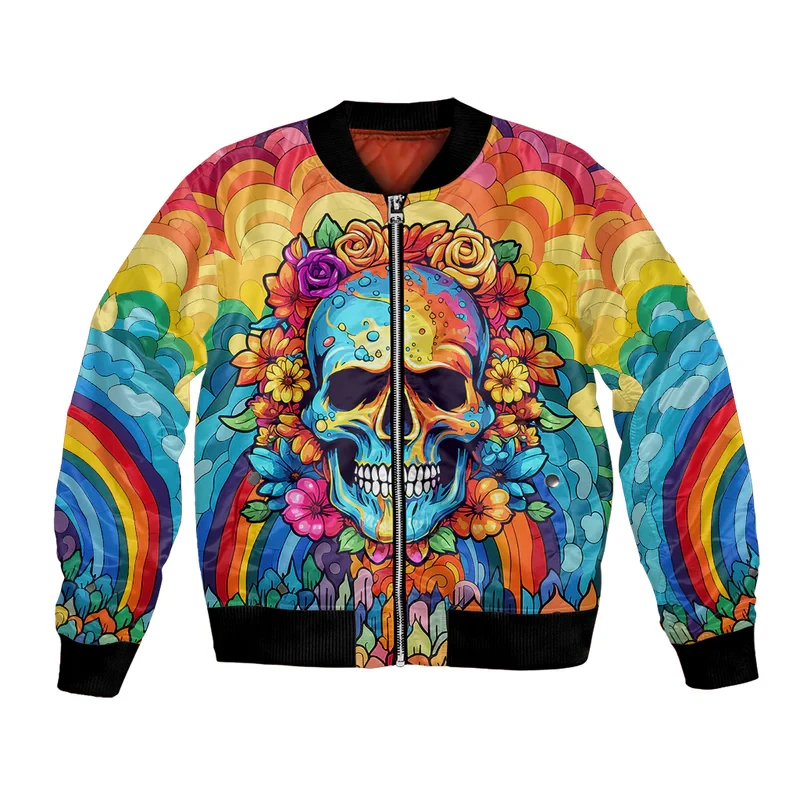 New Vintage Skull Bomber Jackets 2024 Autumn 3D Printing Jacket Hoodies Men/Women Casual Baseball Uniform Streetwear Sweatshirt