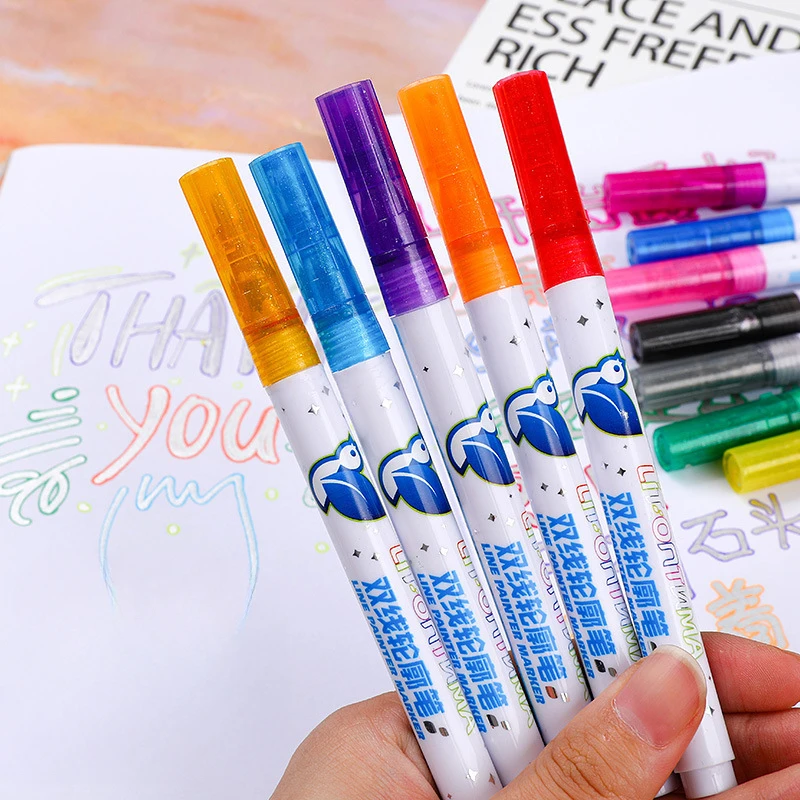 

12 Color Dual Line Contour Cross-border Hand Account Christmas Pen Greeting Card Marking Highlighter Pen DIY Dreamy Girl Marker