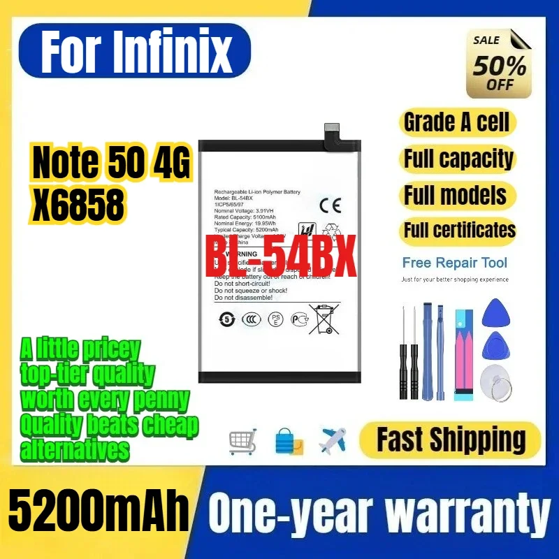BL-54BX for Infinix Tecno Note 50 4G/X6858 Phone Battery 0Cycle High Capacity Battery Replacement Bateria Grade A Cell with Tool