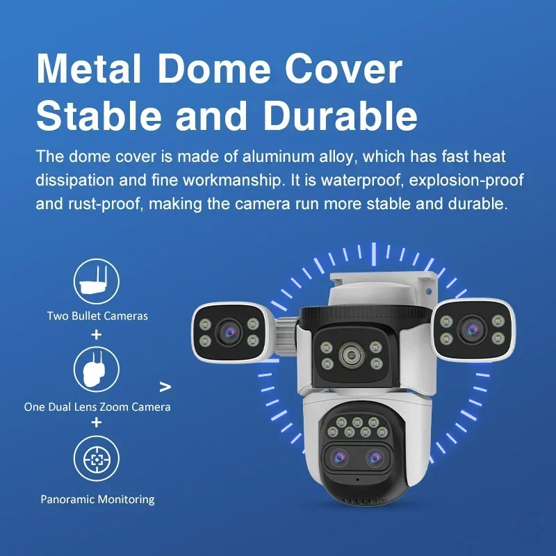 20MP 10K WiFi IP Camera Outdoor 10X Zoom CCTV Surveillance Cam Four Screen Auto Track Security Protection Waterproof Cameras