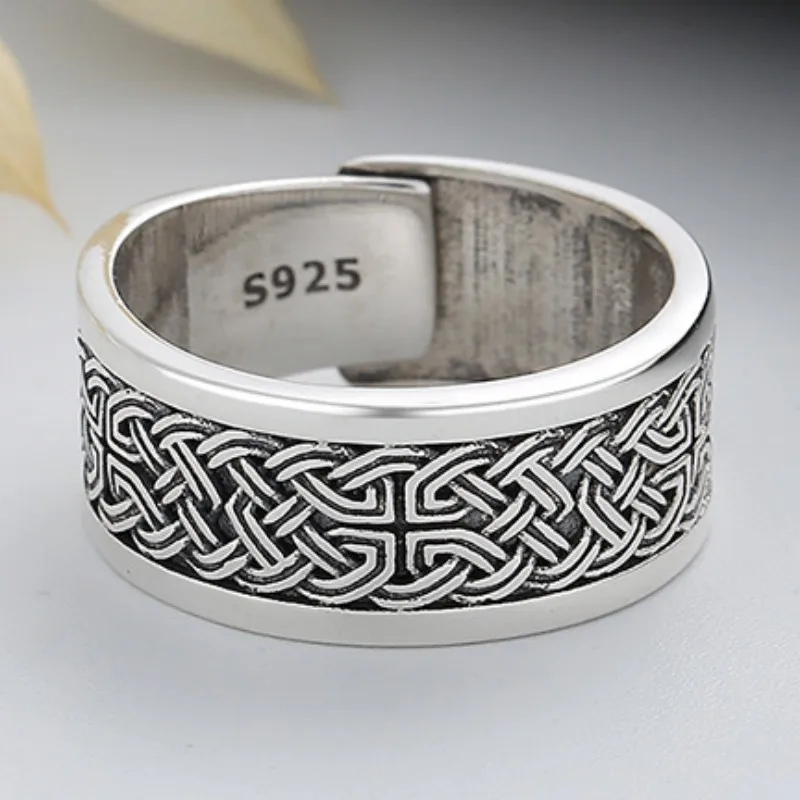 S925 Sterling Silver Ring for Men New Women's Fashion Weaven Pattern Stars Asjustable Pure Argentum  Jewelry Wholesale