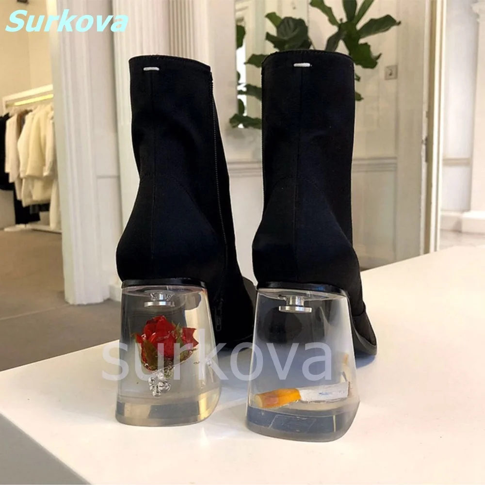 Crystal Chunky Heel Boots Original Design Rose Cigarette Butts Ankle Boots Fashion Comfortable Women Shoes Patent Leather Shoes