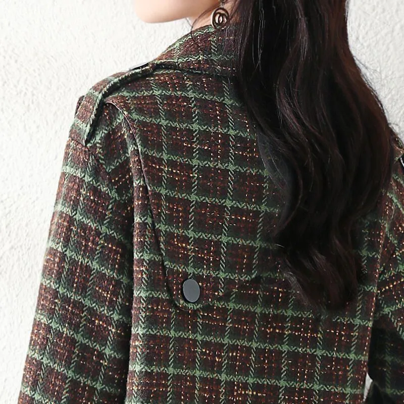 Mode kurze karierte Woll mantel weiblich neue Frühling Herbst Winter Freizeit jacken Frauen Woll anzug Jacke Tops 4xl