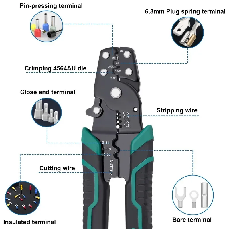 Wire Crimper Tool with Stripper Cutter Wire Stripper for Insulated/Heat Shrink Connectors Multi-Function Quick Release Crimper