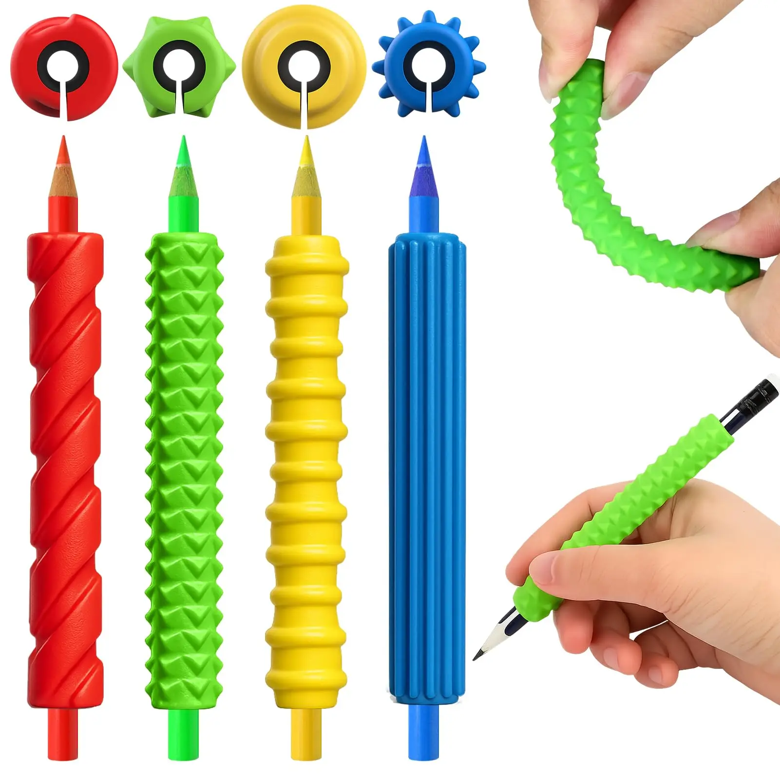 Strukturierte sensorische Bleistiftgriffe, Silikon-Zappelspielzeug für ADHS, Autismus, Stressabbau, Fingerfähigkeiten, Training für Kinder und Erwachsene, Klassenbüro