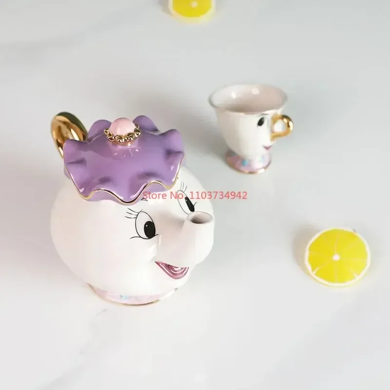 Disney Teapot Cute Cartoon Beauty And The Beast Coffee Pot Mug Mrs Potts Chips Cup Tea Cup Pots One Tea Sets Droshipping Gifts