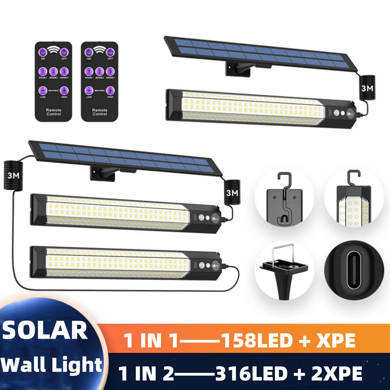 

Solar Light Outdoor 158/316 LED Motion Sensor Waterproof Multi Working Modes Split Landscape Patio Garden Lights With Remote