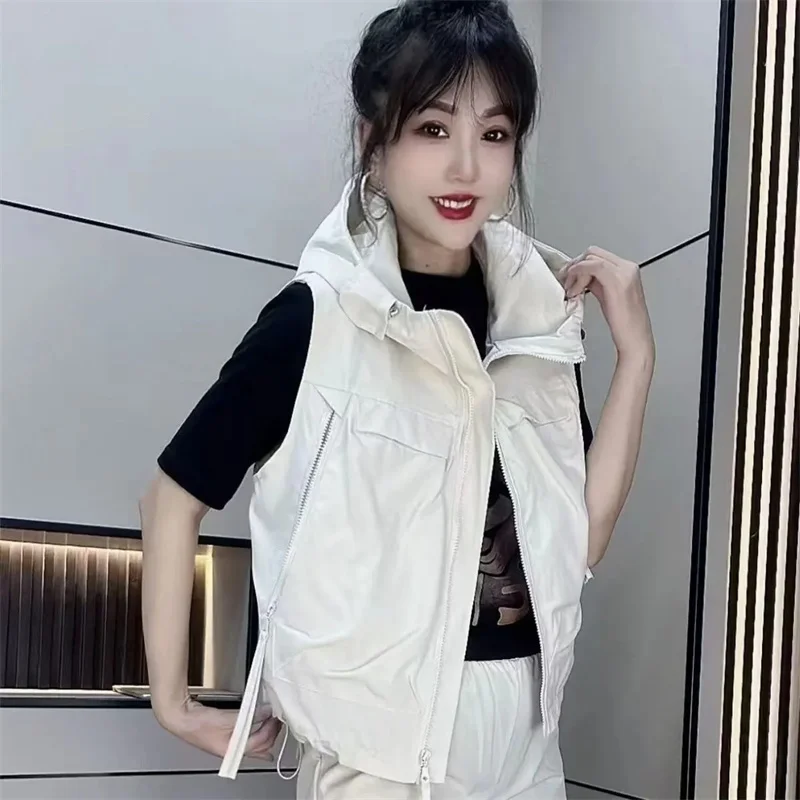 

High-end Ladies Hooded sleeveless Outwear 2025 Female Leisure Waistcoat Jacket Autumn Women Fashion Solid Color Short Vest Coat