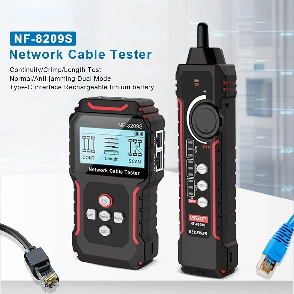 NOYAFA NF-8209S Network Cable Tester Cat5 Cat6 Cable Tracker Anti Interference Cable Tester Measure Fault Distance Crimping Test