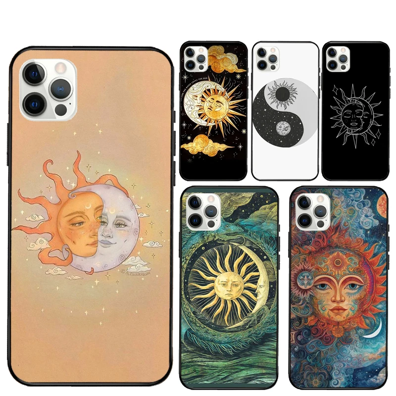 Sun Moon Aesthetic Phone Case For iPhone 16 Pro Max 11 12 13 Mini 14 15 Pro Max 15 16 Plus XR 16e Cover Coque