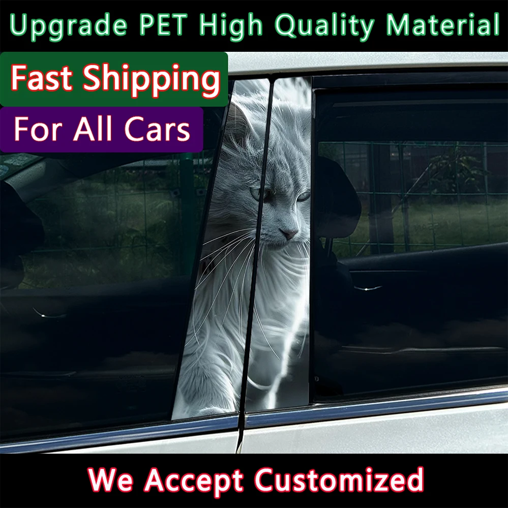 Maine Cat Car Stickers Auto B Pillar Waterproof Decoration Cover Scratches DIY Car Doors Pillar Sunscreen Animal PET Decals