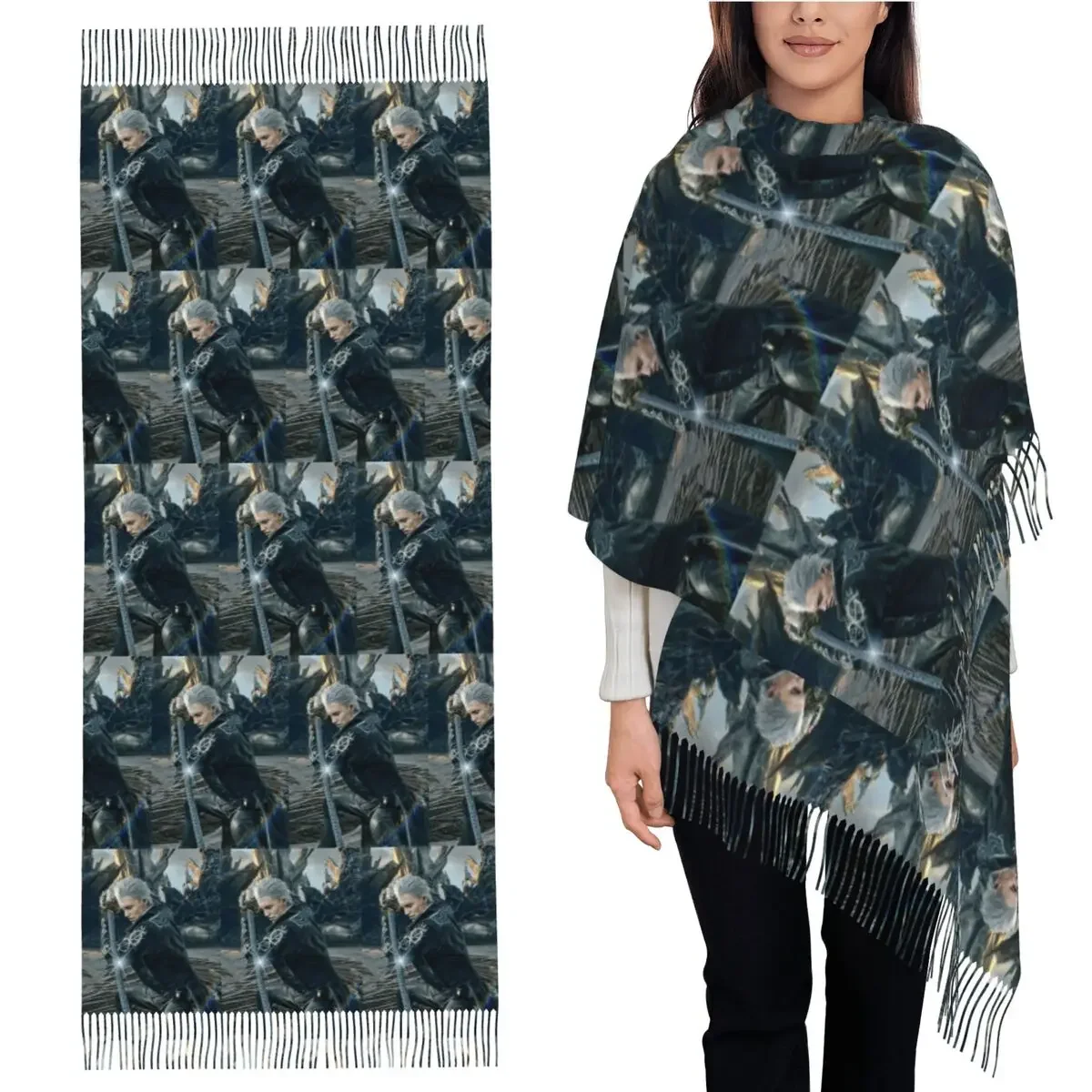 Vergil From The Devil May Cry Seri bufanda bufandas con borlas para mujer chales y chales suaves y cálidos chal grande para Otoño e Invierno