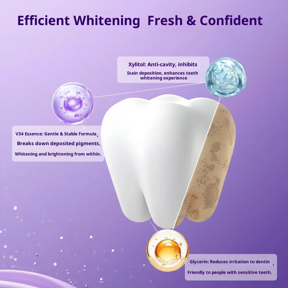 Purple Teeth Whitening Strip No Sensitive V34 Teeth Bleaching Strip,Colour Corrector Instant Teeth Clean Strip Teeth Whiter view 3